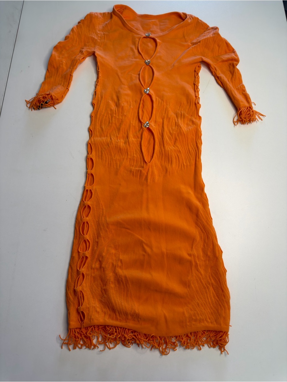 POSTER GIRL Orange Cutout Fringe Midi Dress